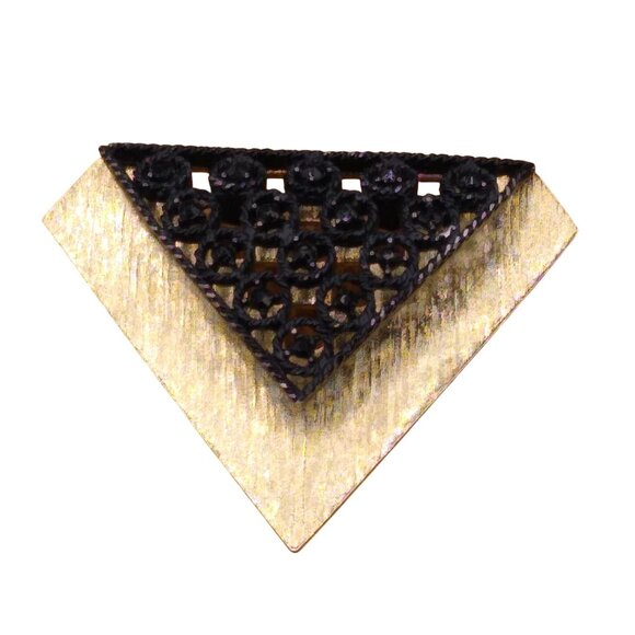 Hattie Carnegie Diamond Shaped Gold Plated Brooch Vintage Pin with Japanned Blac - Picture 6 of 6